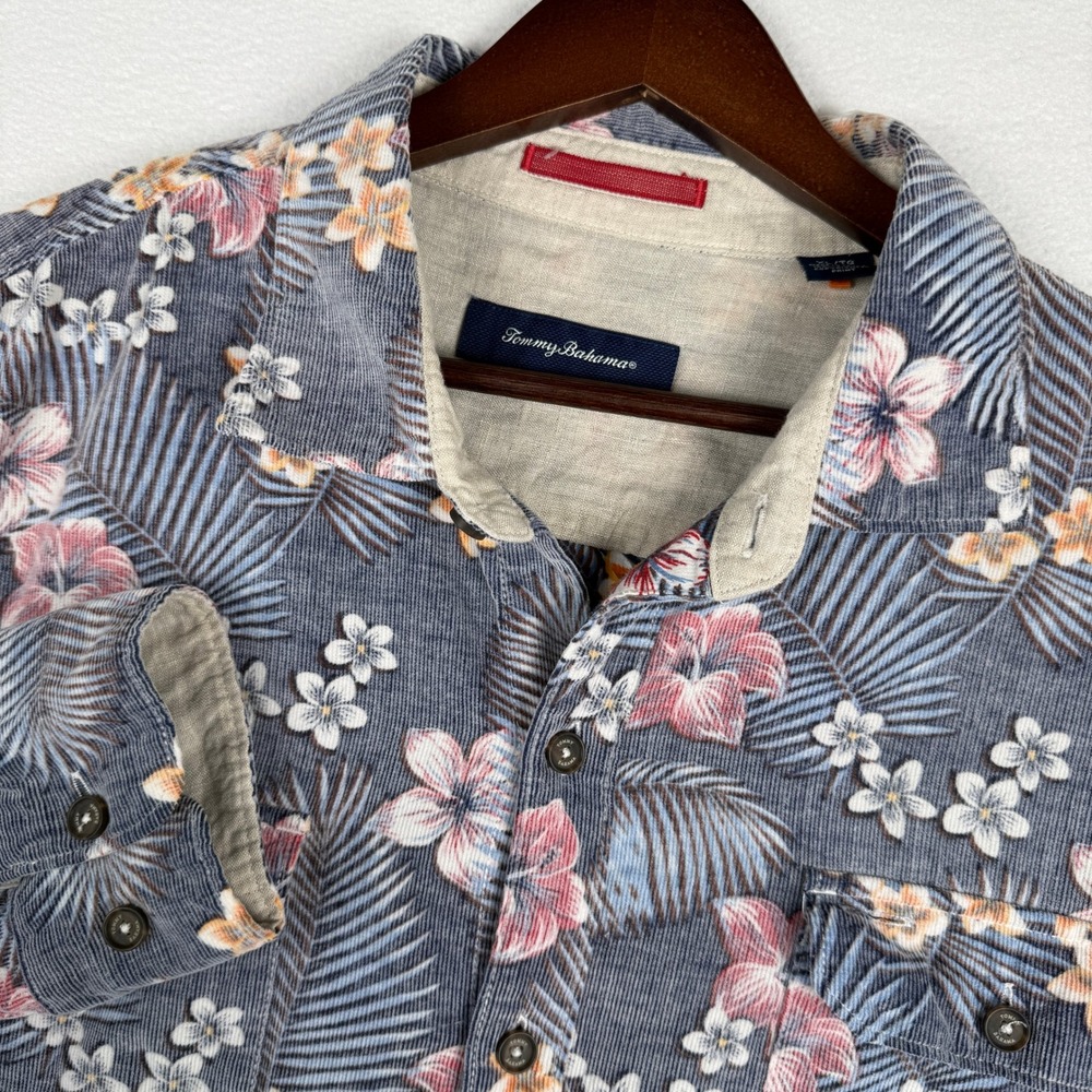 Tommy Bahama Mens XL‎ Floral Corduroy Tropical Long Sleeve Button Work Shirt